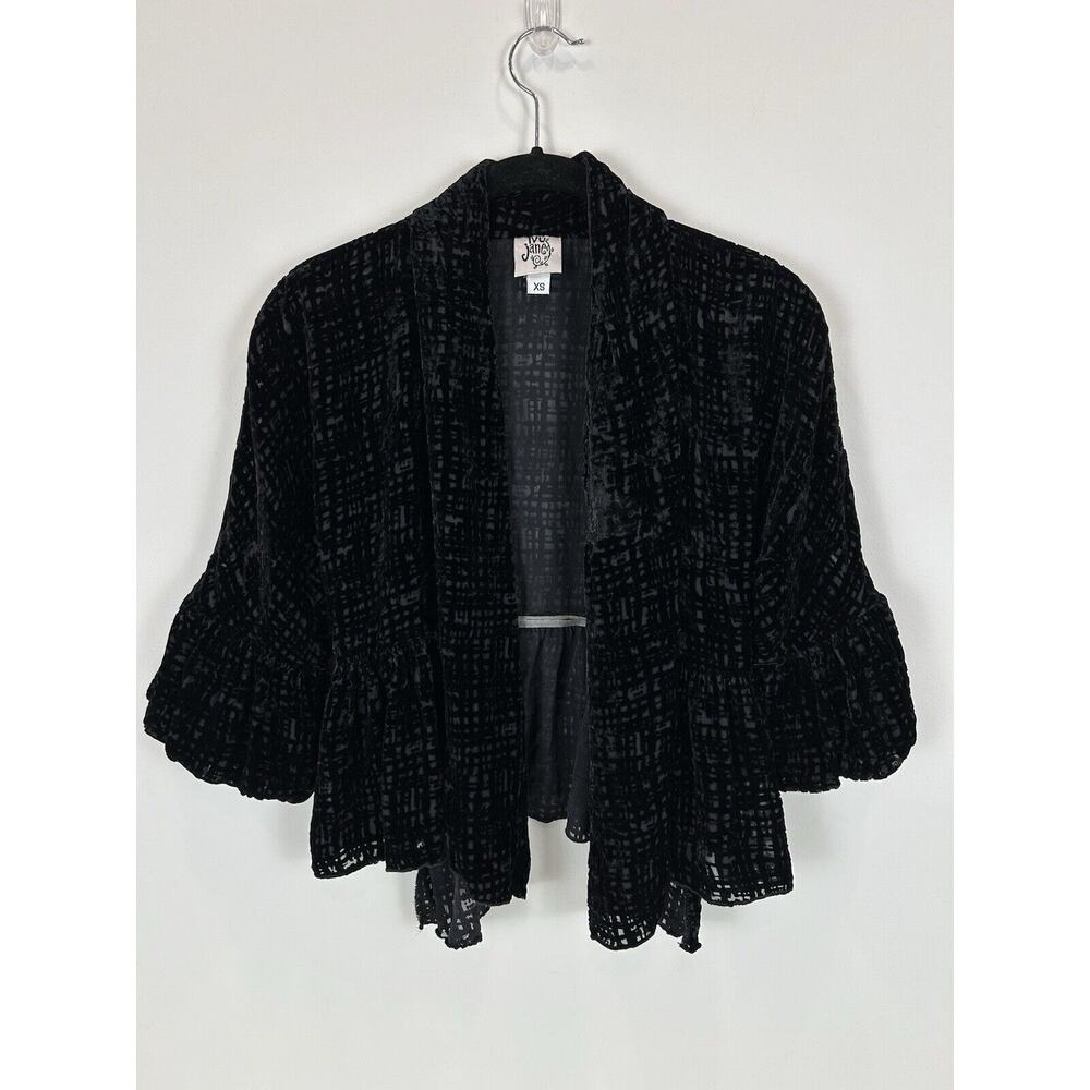 IVY JANE Open Cardigan Jacket XS‎ Black Velvet Sheer Burnout Whimsigoth Emo Goth